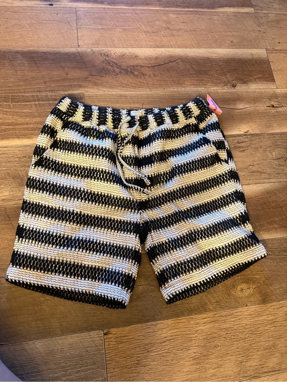 Striped Black & White Knit Men's Shorts